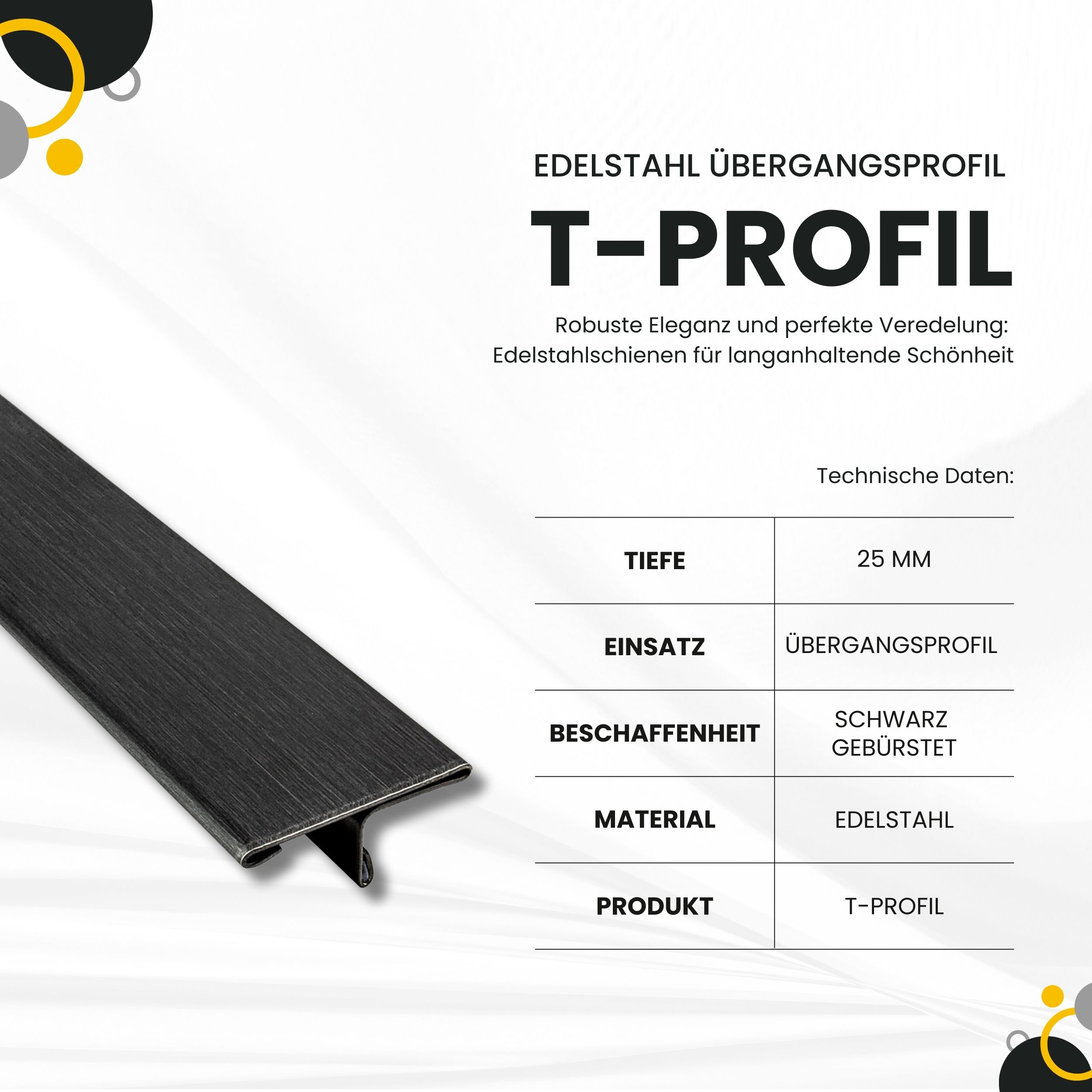 T-Profil Edelstahl Schiene Übergangsprofil V2A L250cm 25mm schwarz anthrazit gebürstet