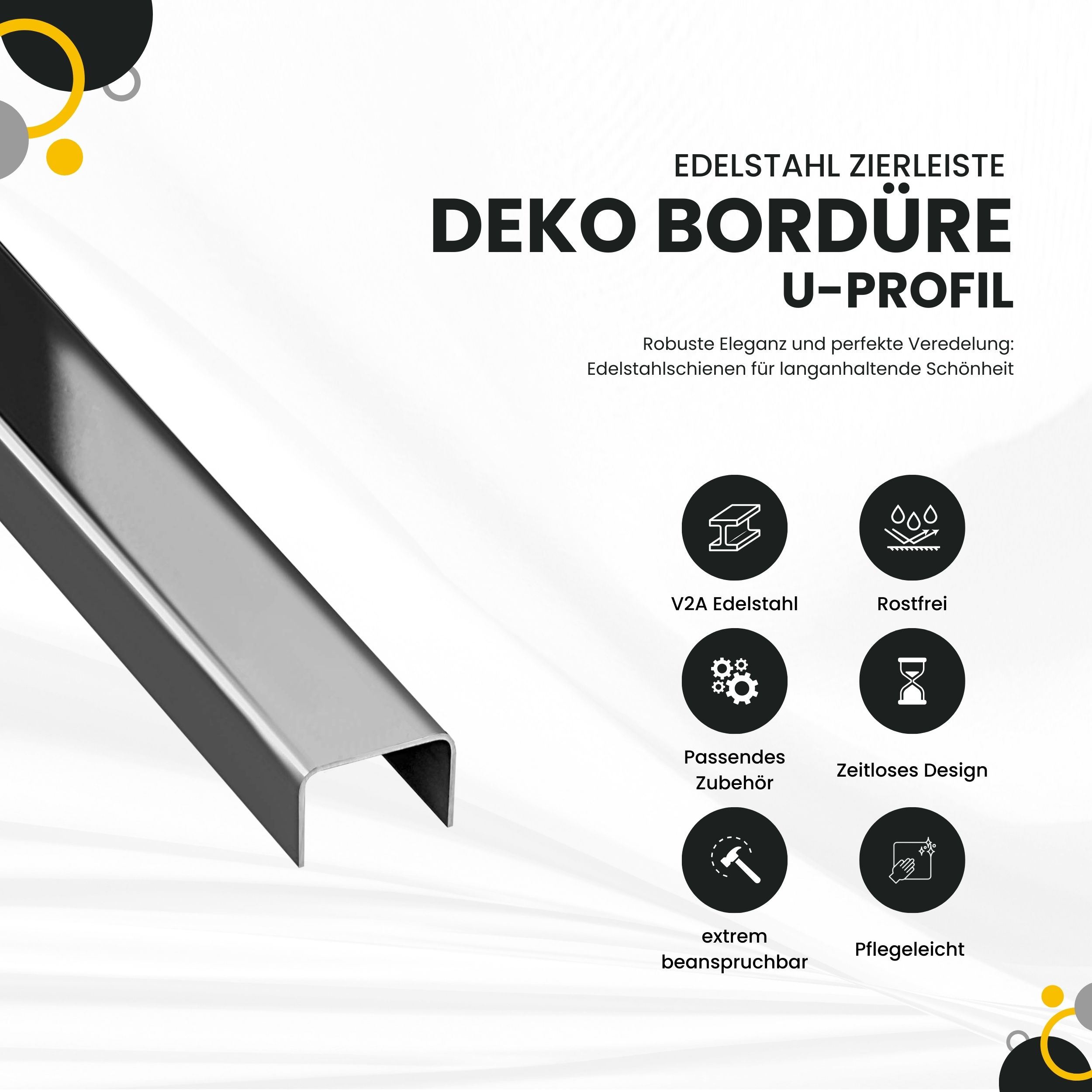 U Profil Edelstahlschiene Bordüre Fliesenschiene Edelstahl V2A L250cm 15mm schwarz glänzend