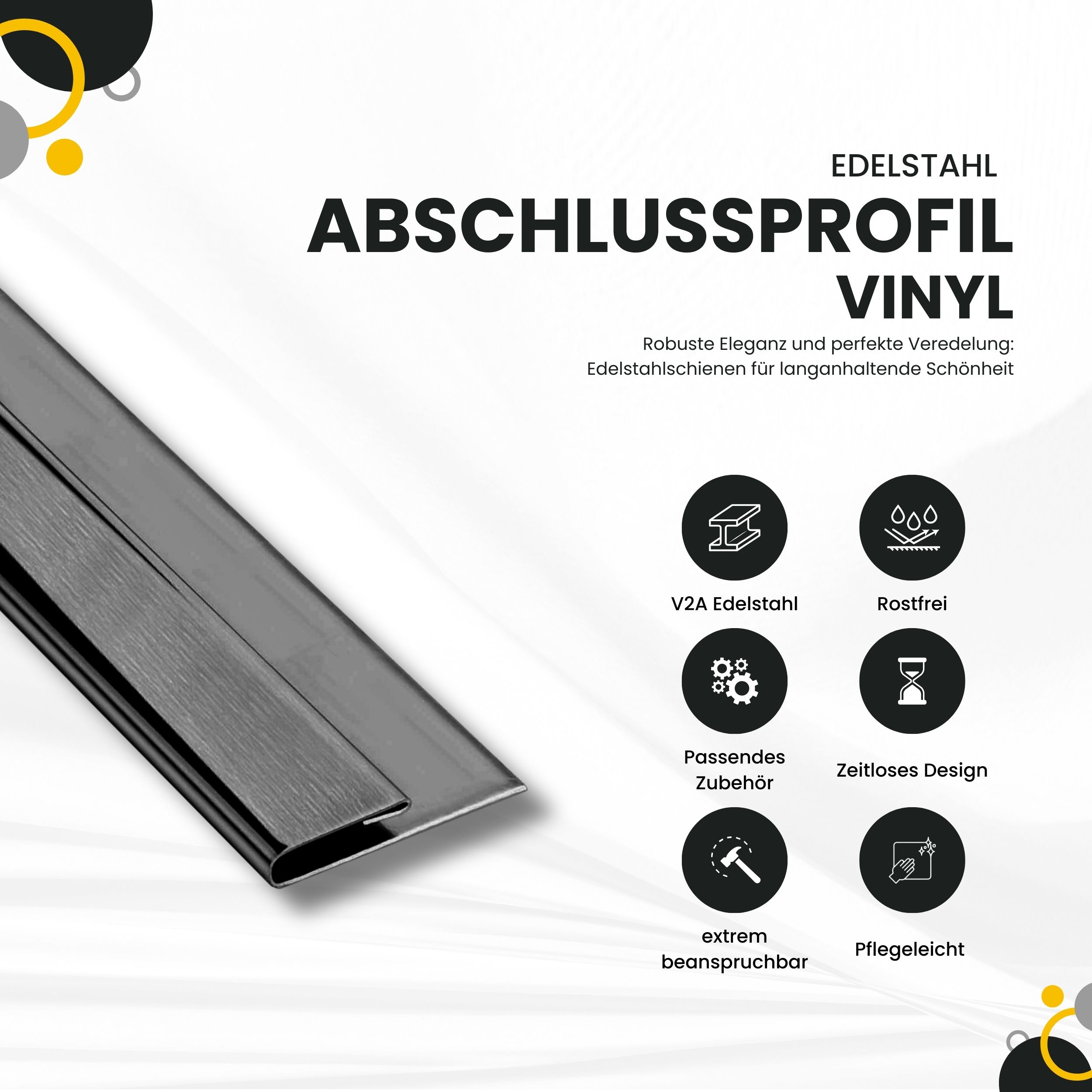 Vinyl Abschluss- / Einfassprofil Edelstahl V2A L250cm H2mm, schwarz anthrazit gebürstet