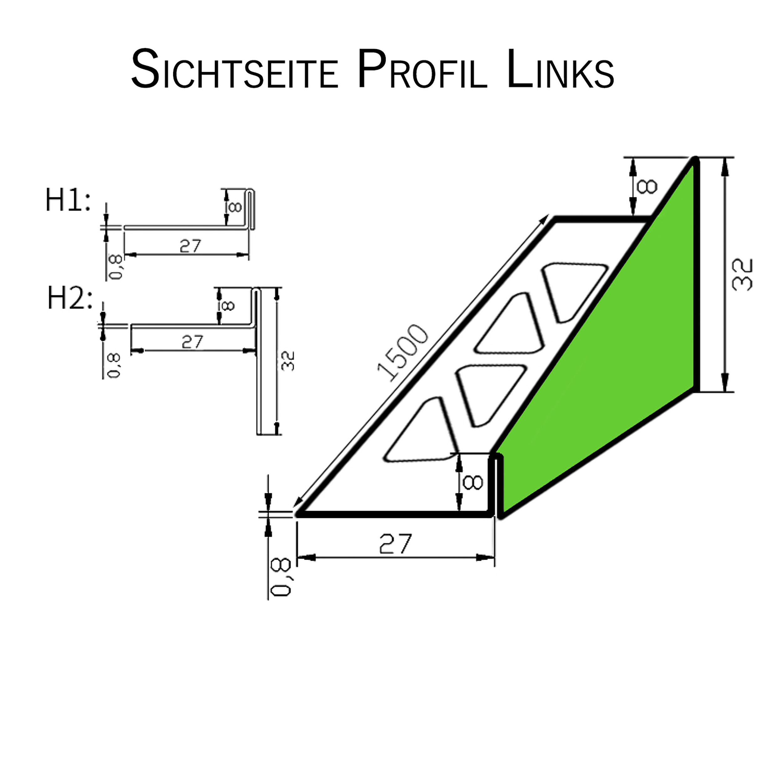 Dusch-, Keil-Profil Gefälleprofil begehbare Dusche gebürstet 8mm Links 150cm