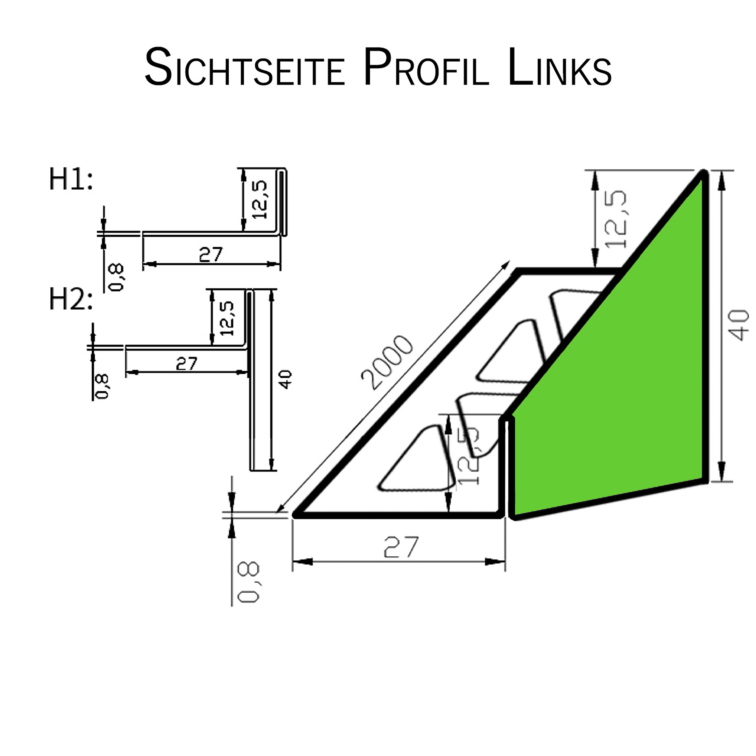 Dusch-, Keil-Profil Gefälleprofil begehbare Dusche gebürstet 12,5mm Links 200cm