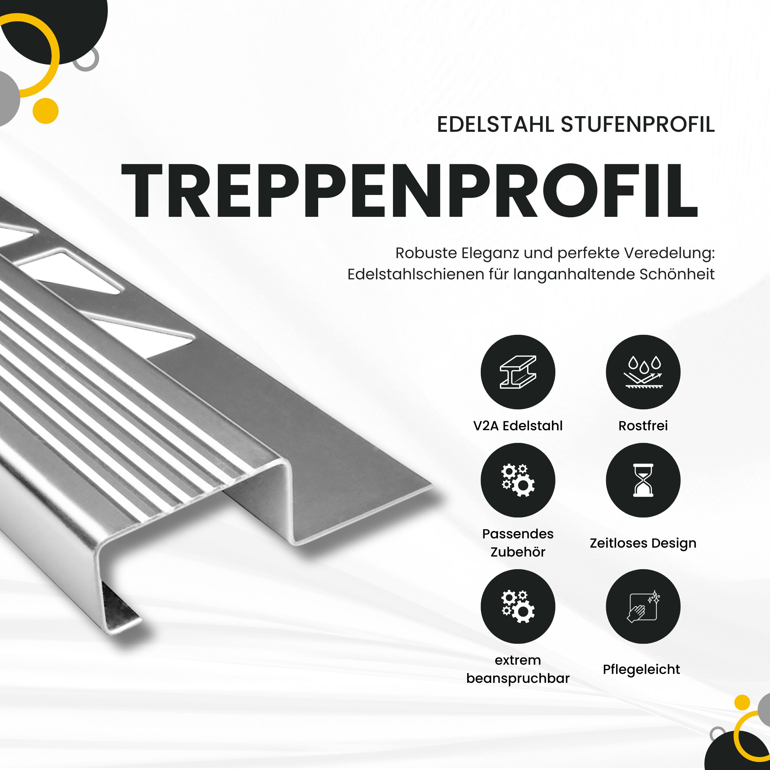 Edelstahl Stufenprofil Fliesenleiste Treppen Schiene L2,5m H12mm Profil glänzend