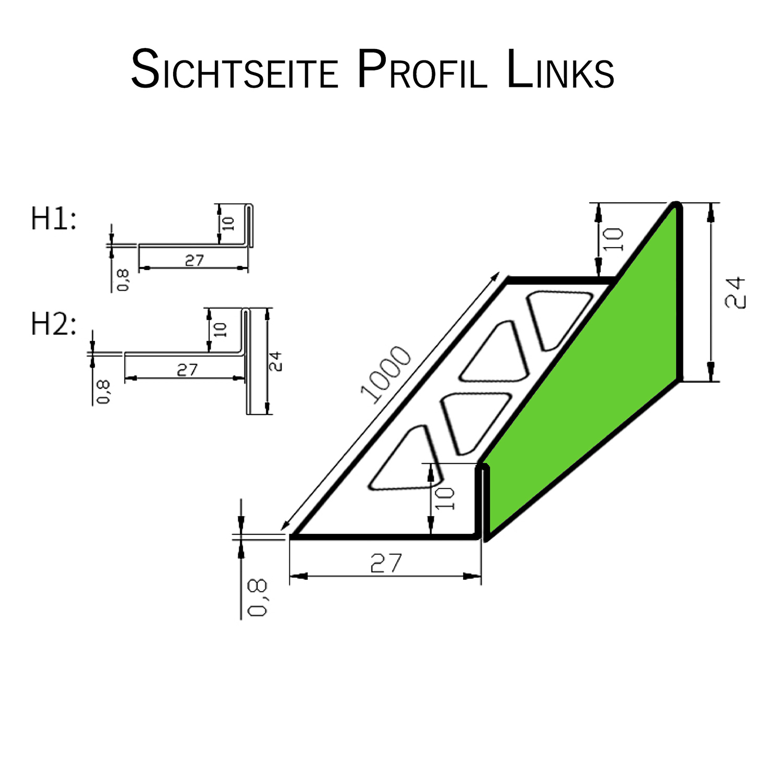 Dusch-, Keil-Profil Gefälleprofil begehbare Dusche gebürstet 10mm Links 100cm