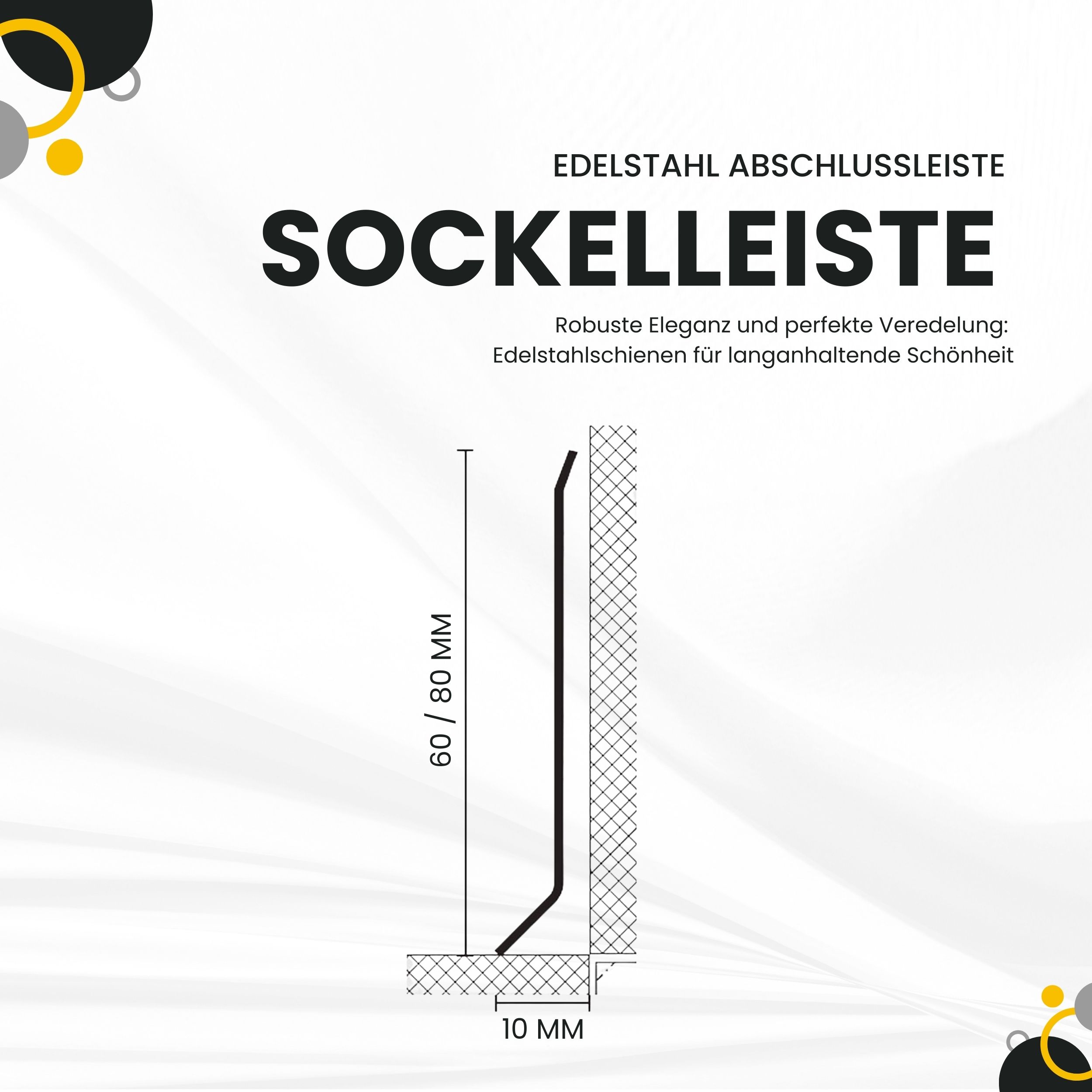 Sockelleiste Edelstahl Fußbodenleisten V2A L250cm 80mm glänzend