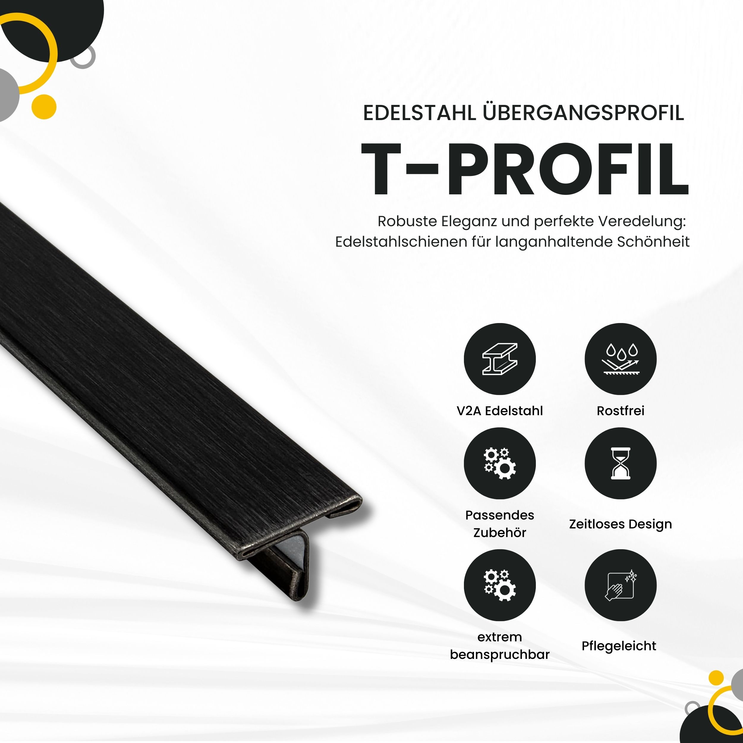 T-Profil Edelstahl Schiene Übergangsprofil V2A L250cm 15mm schwarz anthrazit gebürstet