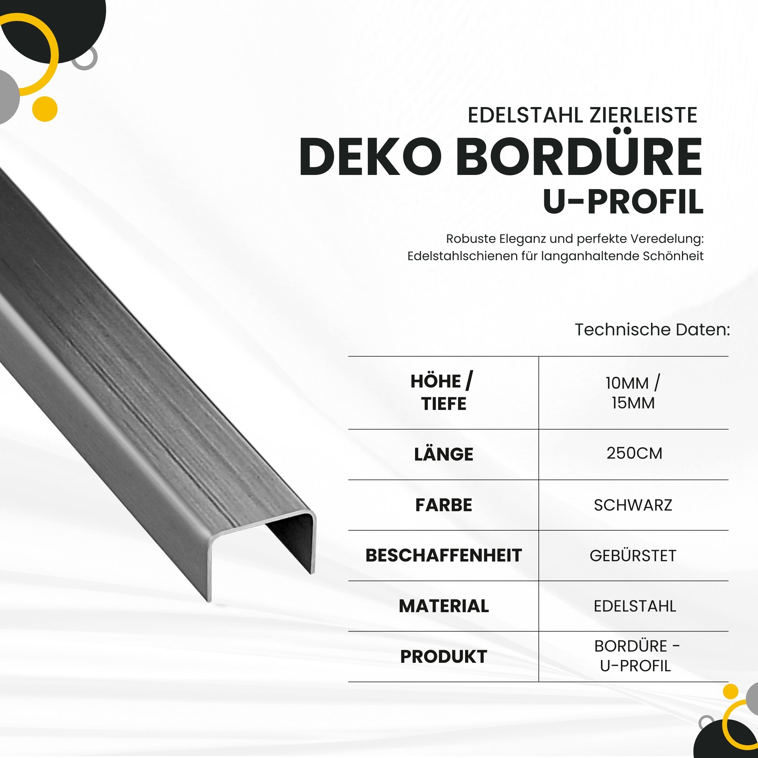 U Profil Edelstahlschiene Bordüre Fliesenschiene Edelstahl V2A L250cm 15mm schwarz gebürstet U Profil Edelstahlschiene Bordüre Fliesenschiene Edelstahl V2A L250cm 15mm schwarz gebürstet