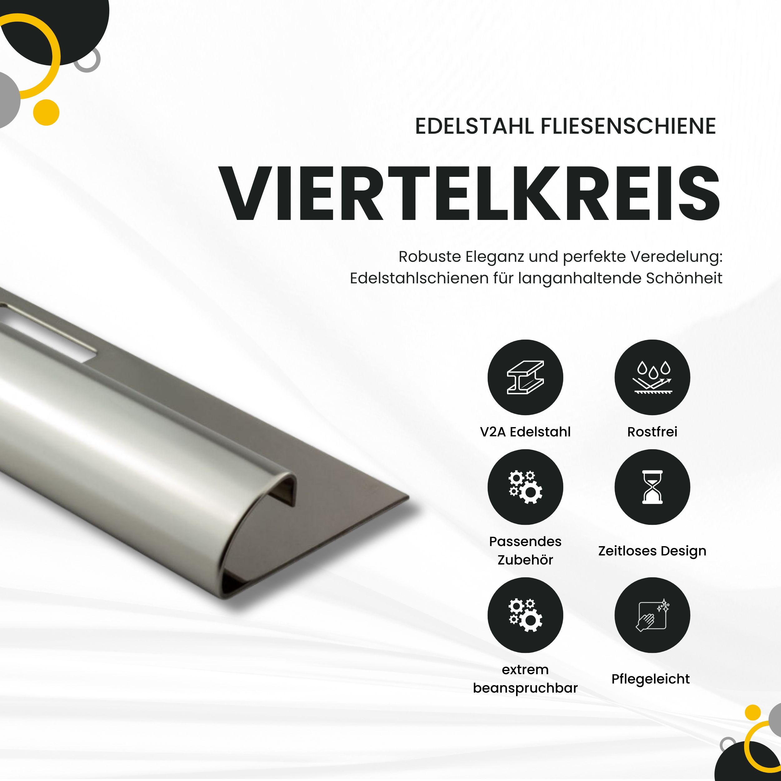 Viertelkreis Edelstahlschiene Profil Fliesenschiene Edelstahl V2A L250cm 8mm glänzend