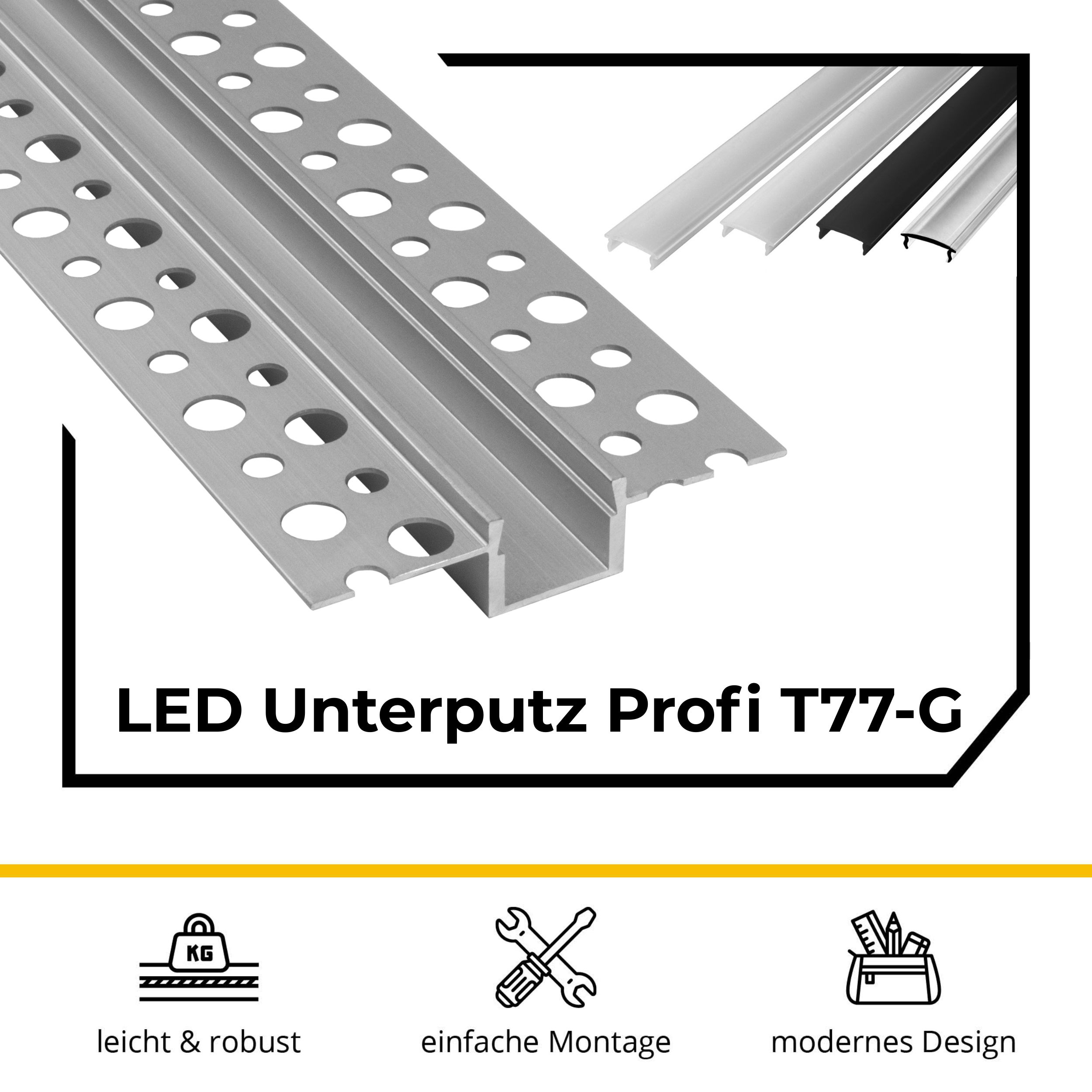 T77 LED Alu Unterputz Profil Trockenbau 11mm silber 2m opal