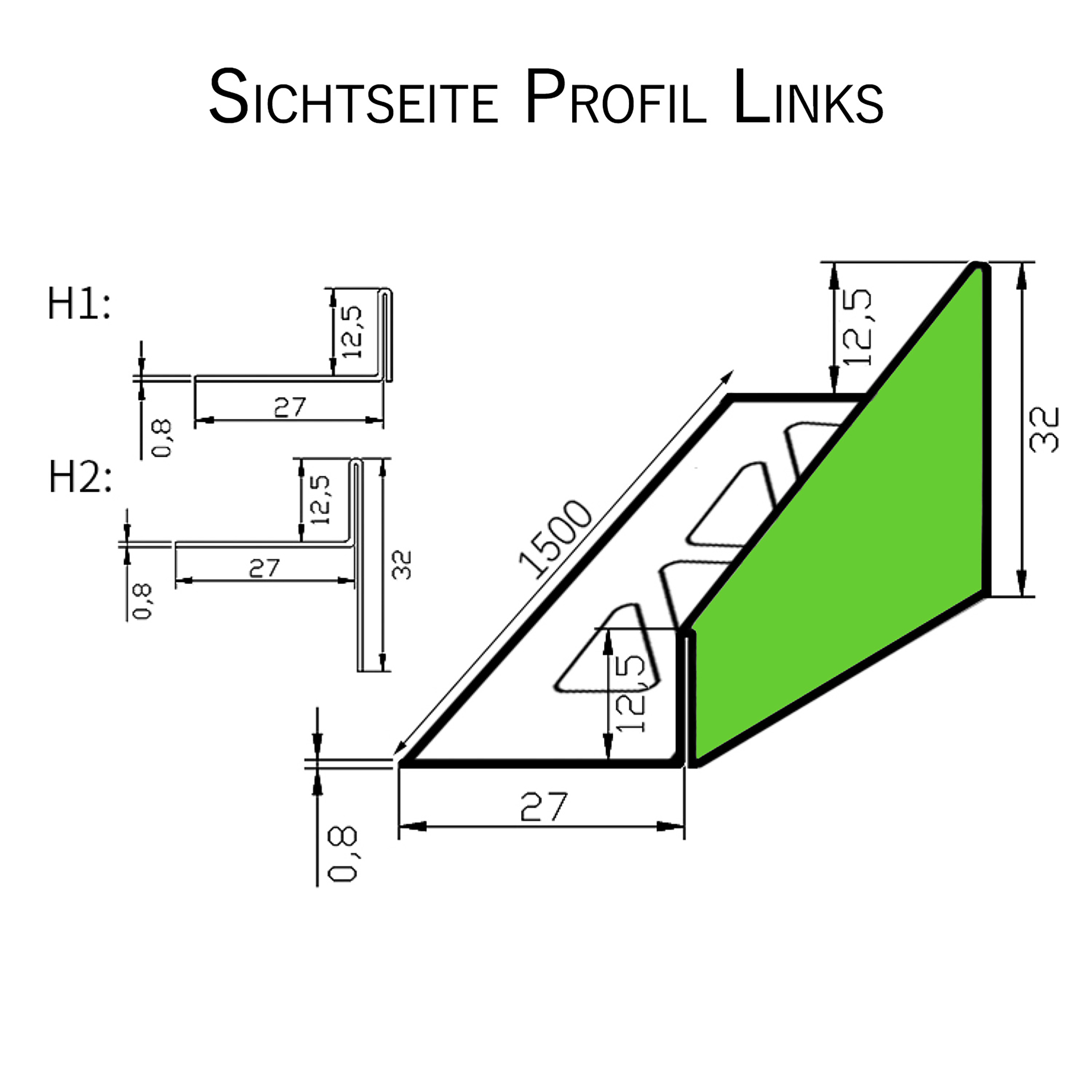 Dusch-, Keil-Profil Gefälleprofil begehbare Dusche gebürstet 12,5mm Links 150cm
