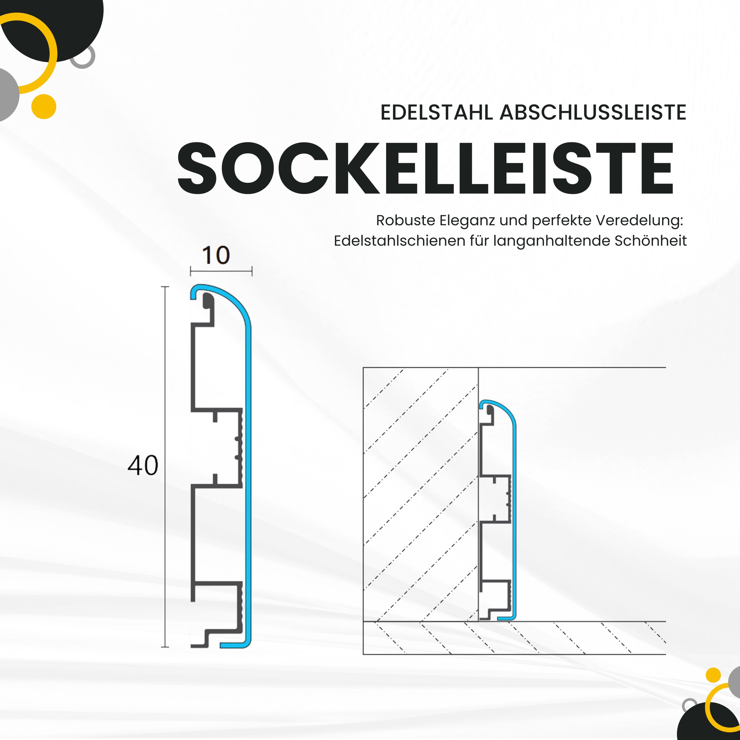 Sockelleiste Edelstahl Fußbodenleisten V2A L250cm 40mm schwarz anthrazit silber gebürstet Sockelleiste Fußbodenleisten V2A L250cm 40mm silber gebürstet Aluminium Halter
