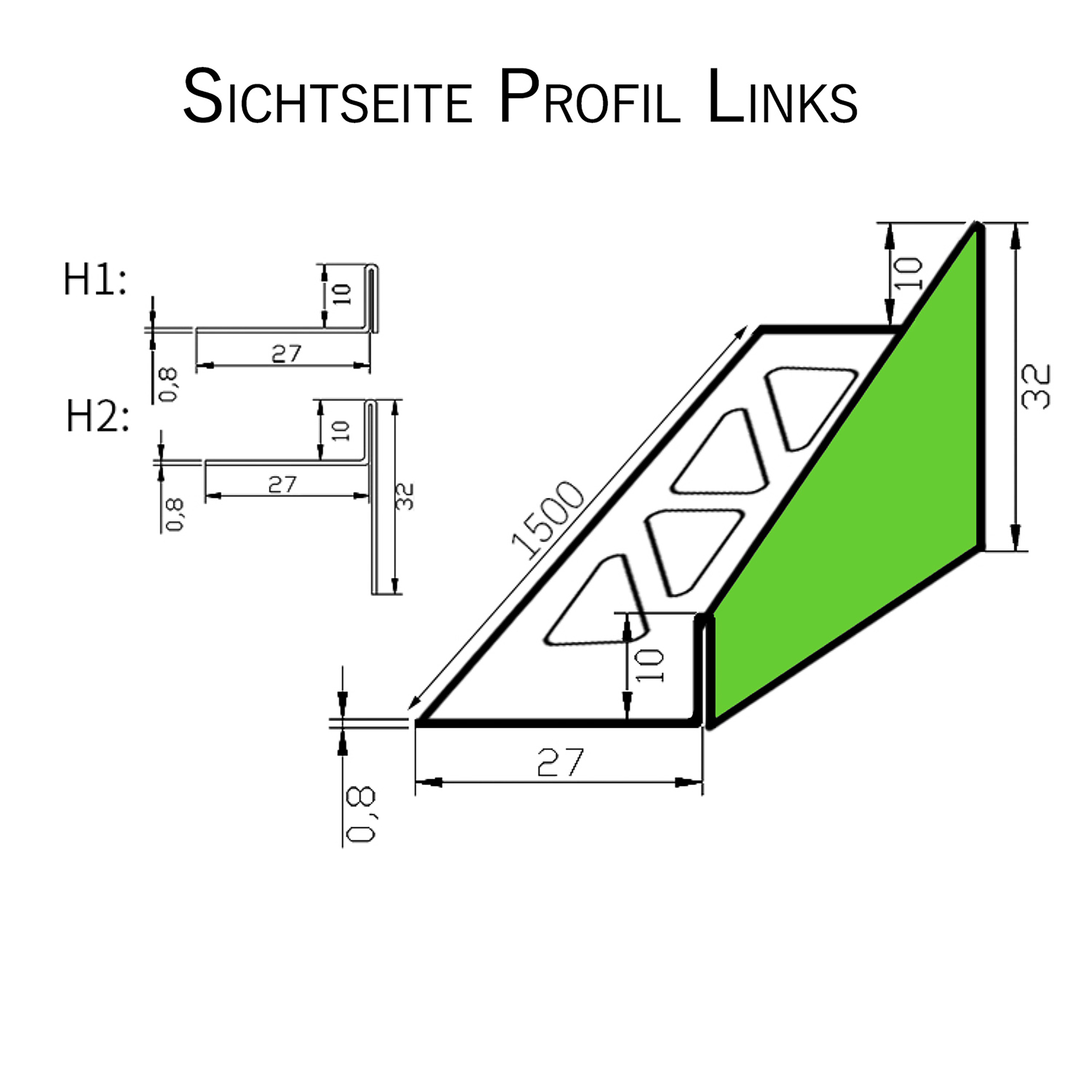 Dusch-, Keil-Profil Gefälleprofil begehbare Dusche gebürstet 10mm Links 150cm