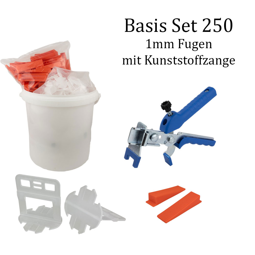 Fliesen Nivelliersystem 1mm Basis-Set 250 Laschen u. 250 Keile + Metallzange Fliesen Nivelliersystem 1mm Basis-Set 250 Laschen u. 250 Keile + Metallzange